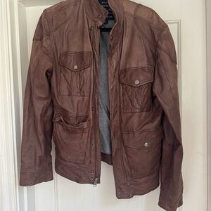 Lucky Brand Brown Leather Military Jacket